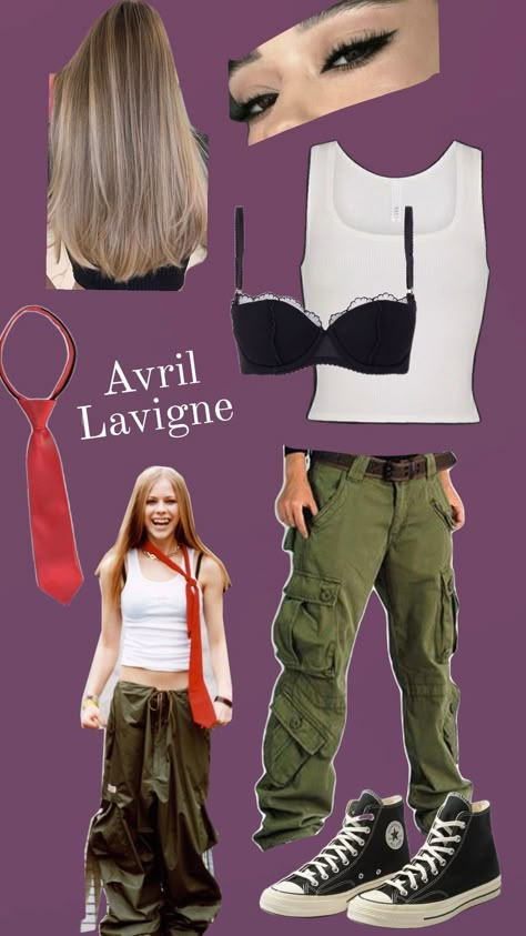 Avril Lavigne Avril Levine Outfit, Avril Lavigne Plaid Skirt, Avril Lavigne Outfits 2000s, Avril Lavigne Outfits Punk, Avril Lavigne Nails, Salty Outfits, Avril Lavigne Halloween, Avril Lavigne Skater Boy, Avril Lavigne Costume