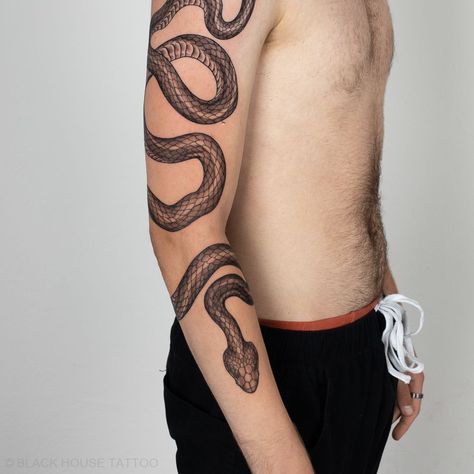 Snake Tattoo Wrapping Around Arm, Large Snake Tattoo Arm, Snake Tattoo Design Realistic, Snake Sleeve Tattoos For Guys, Serpent Tattoo Men, Snake Tattoo Wrapped Around Arm, Snake Arm Tattoo Wrap, Big Snake Tattoo, Snake Tattoo Sleeve