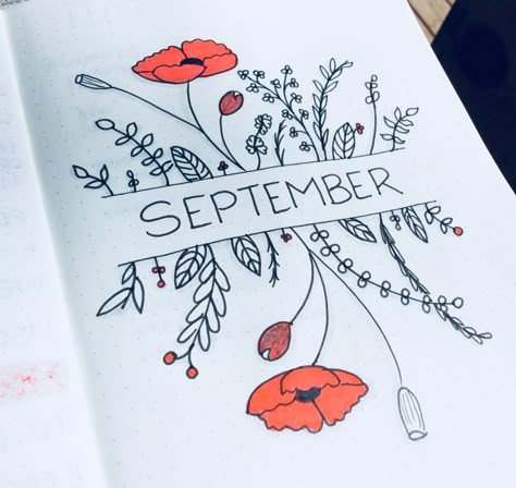 Monthly Cover Page. September Bullet Journal, Bullet Journal September, Minimalist Bullet Journal, Bullet Journal Headers, Bullet Journal Month, Bullet Journal 2019, Bullet Journal Cover Page, Bullet Journal Notes, Bullet Journal Mood