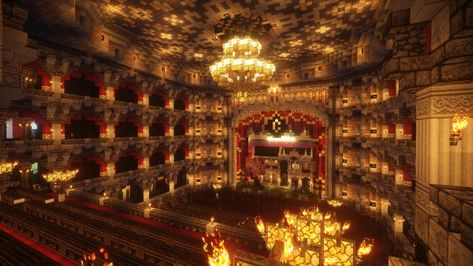 Minecraft Castle Ballroom, Minecraft Banquet Hall, Minecraft Theater Ideas, Minecraft Opera House, Minecraft Grand Hall, Minecraft Theatre, Minecraft Theater, Minecraft Ballroom, Minecraft Casino