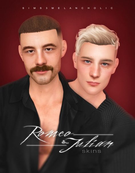 🧔🏻‍♂️ ROMEO & JULIAN skins & OVERLAYS 🧑🏻‍🦱 | Patreon Mask Overlay, Realistic Sims, Ten Skin, Skin Overlay, Sims 4 Male, The Sims 4 Skin, Makeup Cc, Free Sims 4, Sims 4 Cc Skin