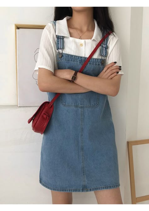 Skirt Jumper Outfit Denim, Jeans Jumpsuit Outfit, Denim Jumper Outfit, Jumper Shorts, Skirt Jumper, Outfit Korean, Jumper Outfit, Uni Outfits, Jumpsuit Outfit