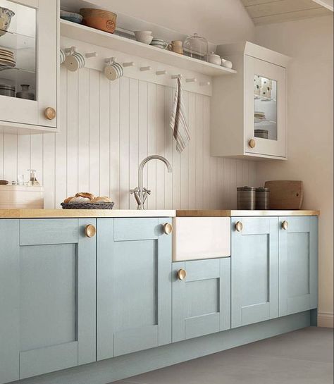 Baby Blue #kitchen #kitchencabinets Kitchen With Blue Cabinets, Apartemen Studio, Top Kitchen Designs, Light Blue Kitchens, Kitchen Cabinet Trends, Painted Kitchen Cabinets Colors, Blue Kitchen Cabinets, Popular Kitchens, Blue Cabinets