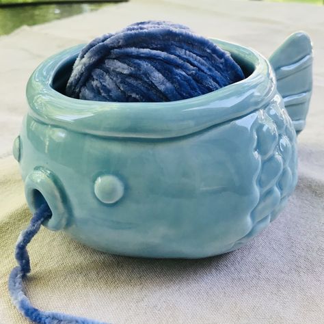 Crochet Ceramic, Pottery Bowl Ideas, Clay Yarn Bowl, Yarn Bowls Pottery, Fish Pottery, Fish Ceramic, Ceramic Yarn Bowl, Beach House Gift, Yarn Bowls