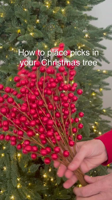 Keri Collins & Suzanne Higgins | Answering another one of the questions you all ask…how can I get picks to look good in my tree? It really is very simple, it’s all about... | Instagram Using Picks In Christmas Trees, How To Fill In A Christmas Tree, Flocked Tree Decorating Ideas Green, How To Top A Christmas Tree, How To Add Ornaments To Christmas Tree, What To Do With Christmas Tree Trimmings, Using Picks In A Christmas Tree, How To Place Picks In Christmas Tree, Tree Picks Christmas