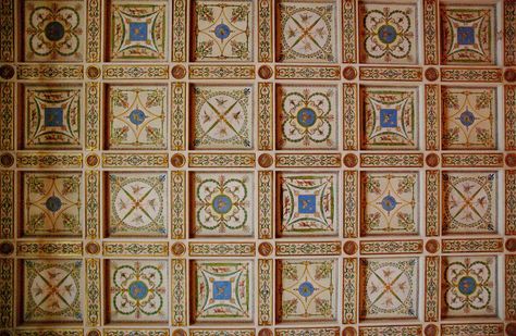 Tudor Ceiling, Arti Decorative, Painted Beams, Global Boho, Painted Ceilings, Ceiling Painting, Roof Ceiling, Decorative Ceiling Tile, Hearst Castle