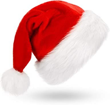 Amazon.com: Christmas Hat, Santa Hat, Xmas Holiday Hat for Adults , Unisex Velvet Comfort Christmas Hats Extra Thicken Classic Fur for Christmas New Year Festive Holiday Party Supplies : Home & Kitchen Free Printable Santa Hat Pattern, Santa Cap, Fest Temaer, Red Clothing, Girls Costumes, Christmas Decorations For Kids, Holiday Hats, Santa Claus Hat, Soft Hats