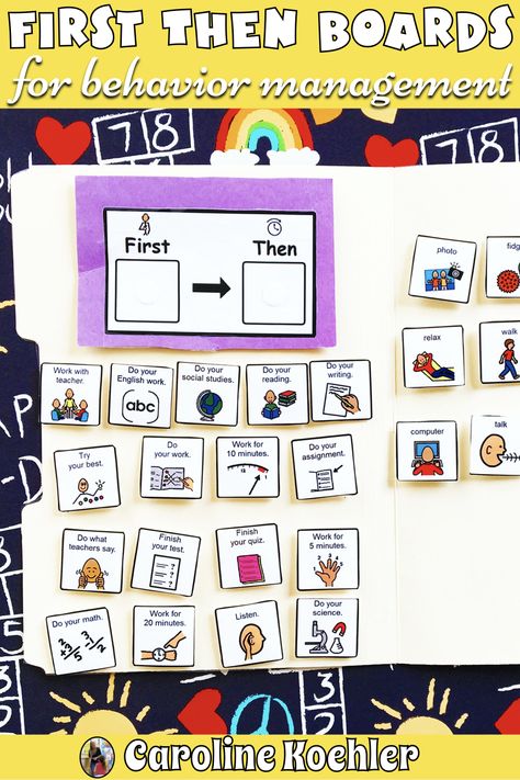 Using First - Then Boards to Get Work Done - Celavora: Education & More by Caroline Koehler First This Then That Chart, Now Next Then Board, Classroom Behavior Chart Ideas, Work Completion Chart Student, Visuals For Behavior Management, First Then Chart, If Then Chart, Behavior Token Board, Token Boards For Behavior Free