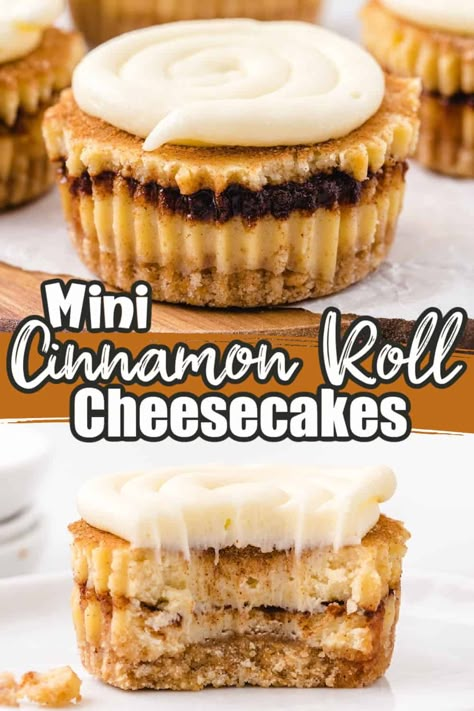 Muffin Tin Cheesecake, Cheesecakes Bites, Cinnamon Roll Bites Recipe, Cinnamon Swirl Cheesecake, Cinnamon Roll Bites, Roll Cheesecake, Mini Cheesecake Bites, Cinnamon Cheesecake, Crumb Crust