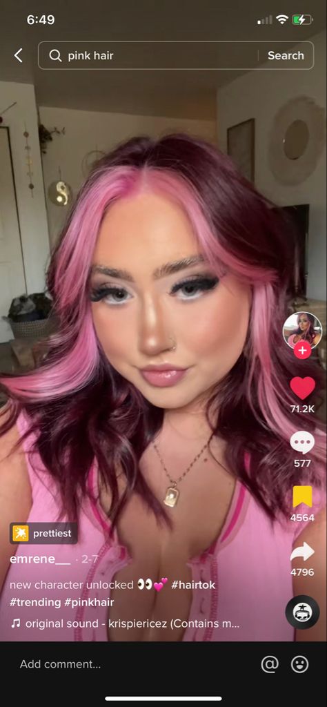 Pink Colorblock Hair, Hair Color Ideas Summer, Light Pink Hair Color, Dark Violet Hair, Raspberry Hair, Dark Pink Hair, Red Violet Hair, Summer Hair Color Ideas, Maroon Hair