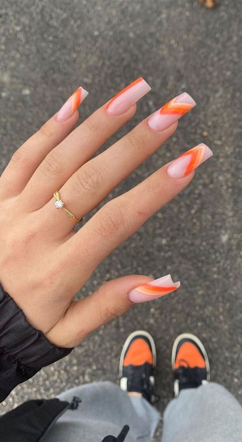 Shades Of Orange Nails, Orange Multi Color Nails, Different Shades Of Orange Nails Acrylic, Basic Pink And Orange Nails, Different Orange Shades Nails, Colorful Nail, Orange Nail Designs, Summer Shades, Orange Nails