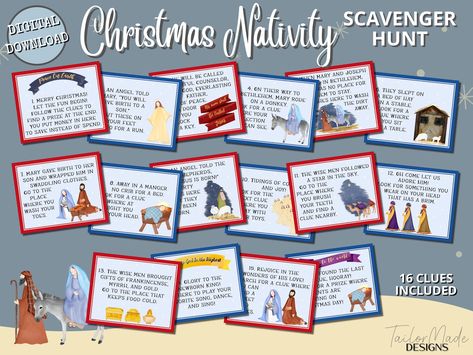 Nativity Scavenger Hunt Christmas Scavenger Hunt Christmas - Etsy Australia Nativity Treasure Hunt, Nativity Treasure Hunt For Kids, Nativity Scavenger Hunt Printable, Nativity Crafts For Kids To Make, Nativity Scavenger Hunt For Kids, Nativity Scavenger Hunt, Christmas Treasure Hunt Clues, Advent Games, Scavenger Hunt Christmas