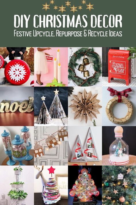 Turn your trash into festive decor with these 30+ DIY recycled Christmas decorations. You will be amazed at what you can make on a budget! Christmas Tree Decorations From Recycled Materials, Repurpose Christmas Decorations, Christmas Diy Recycle, Christmas Decor Ideas Recycled Materials, Diy Christmas Decorations From Recycled Materials, Upcycled Holiday Decor, Diy Recycled Christmas Decorations, Upcycled Christmas Decor Diy Ideas, Recycle Christmas Ornaments