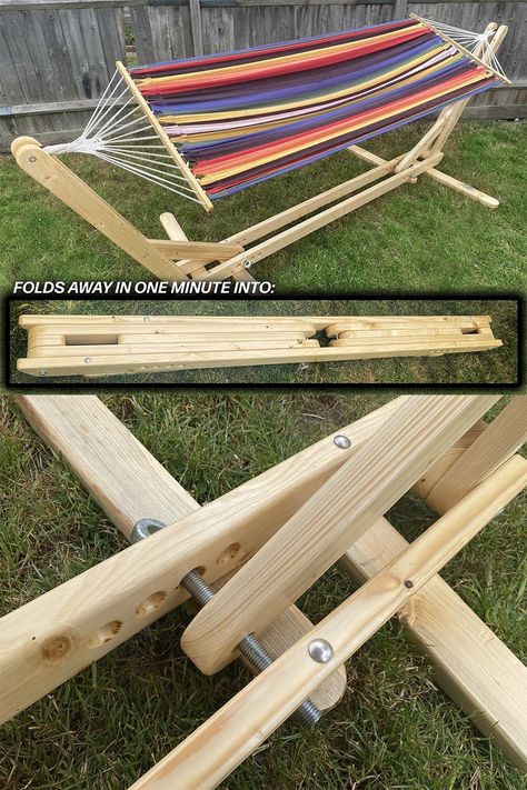 Folding Hammock Stand, Hammock Stand Diy, Hammock Frame, Diy Hammock, Garden Hammock, Hammock Stands, Take Up Space, Outdoor Hammock, Hammock Stand