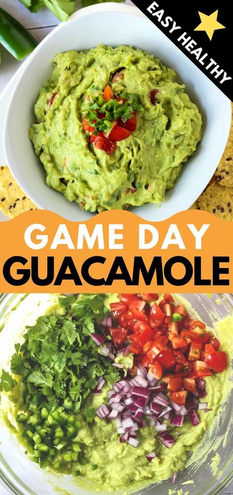 Easy and healthy game day guacamole made with fresh ingredients will be a hit at your Super Bowl Party. t’s made with authentic ingredients that bring out the subtle flavor and natural creaminess of the avocados. Not too spicy yet full of flavor! #gamedayrecipes #gamedayfood #guacamole Traditional Guacamole Recipe, Guacamole Recipe Easy Homemade, Traditional Guacamole, Guacamole Recipes, Homemade Guacamole Recipe, Spicy Guacamole, Favorite Chili Recipe, Best Guacamole, Guacamole Recipe Easy