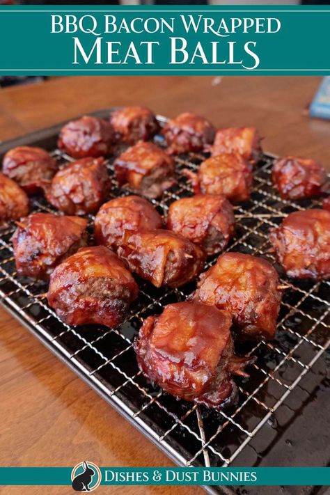 Bacon Wrapped Bbq Meatballs, Bbq Bacon Meatballs, Meatballs With Bacon Recipe, Moink Balls Bacon Wrapped, Bacon Wrapped Dinner Ideas, Smoked Bacon Wrapped Meatballs, Meatballs Wrapped In Bacon, Bbq Bacon Cheeseburger Meatballs, Bacon Wrapped Food Ideas