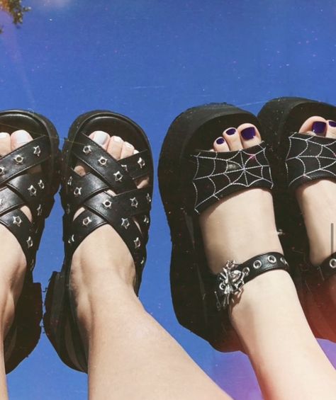 Goth Platform Sandals, Goth Sandals Outfit, Goth Summer Shoes, Alt Sandals, Alternative Sandals, Demonia Sandals, Grunge Sandals, Black Platform Sandals Outfit, Goth Sandals