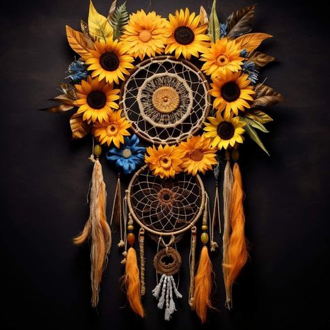 Sunflower Dream Catcher Diy, Sunflower Dream Catcher, Sunflower Dreamcatcher, Dream Catcher Patterns, Sunflower Crafts, Dream Catcher Decor, Dreamcatcher Wallpaper, Dream Catcher Craft, Diy Instruments