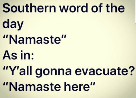 Southern humor jokes Hurricane namaste Southern Weather Humor, Southern Memes Funny, Grumpy Humor, Southern Jokes, Weather Humor, Corporate Humor, Southern Words, Funny Puns For Kids, Southern Humor