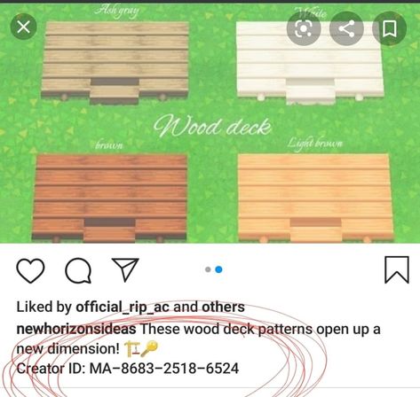 Acnh Wood Deck, Wood Deck Designs, Deck Patterns, White Deck, Wooden Path, Wood Floor Design, Animal Crossing 3ds, Ac New Leaf, Animal Crossing Funny