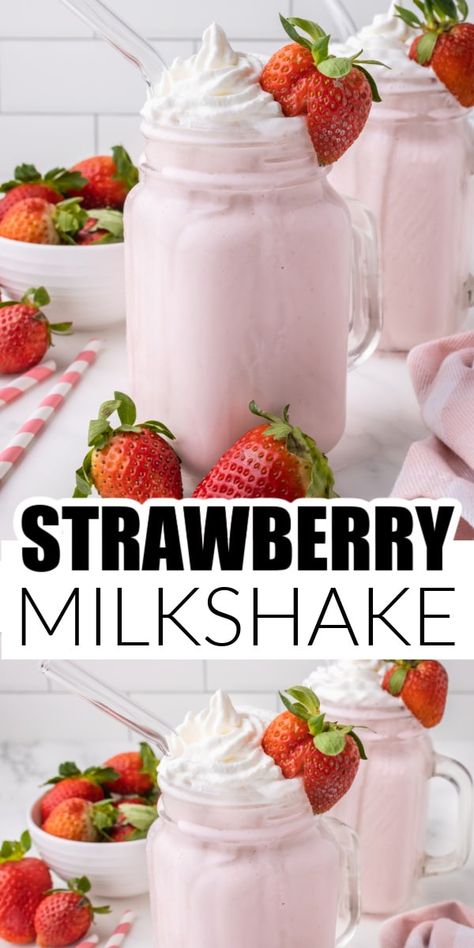 The best strawberry milkshake recipe using fresh strawberries. This easy strawberry milkshake is a delicious dessert that can be made in minutes. Best Strawberry Milkshake Recipe, Strawberry Milkshake Recipe Easy, Strawberry Milkshake Recipe, Strawberry Drink Recipes, Fresh Veggie Recipes, Healthy Milkshake Recipes, Milkshake Recipe Strawberry, Strawberry Drink, Special Drinks