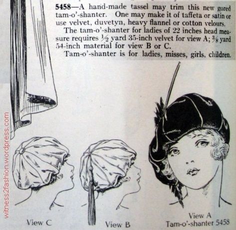 Tam-O’-Shanters for the 1920s, Part 1 – witness2fashion Mage Robes, 1920s Patterns, Tam O Shanter, Twenties Fashion, 1920s Hat, Tam O' Shanter, Dress Trims, Women Hats Fashion, Large Hats