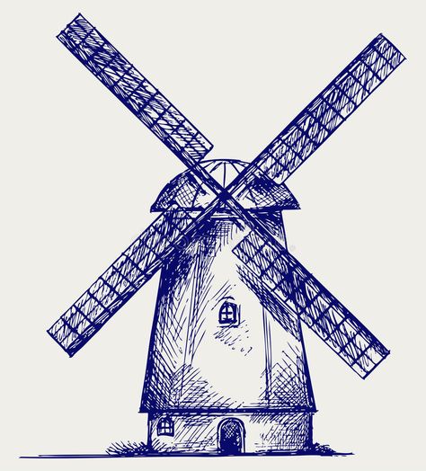 Windmill Illustration, Windmill Tattoo, Windmill Drawing, Windmill Images, Dutch Tattoo, Windmill Art, Holland Art, Dutch Windmills, Vector Clipart