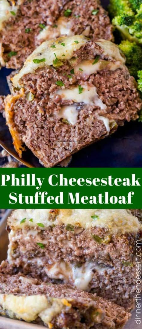 Philly Cheesesteak Meatloaf - Dinner, then Dessert Cheesesteak Meatloaf, Stuffed Meatloaf, Meatloaf Dinner, Philly Cheesesteak, Philly Cheese Steak, Meatloaf Recipes, Provolone, Beef Dishes, Ketogenic Recipes