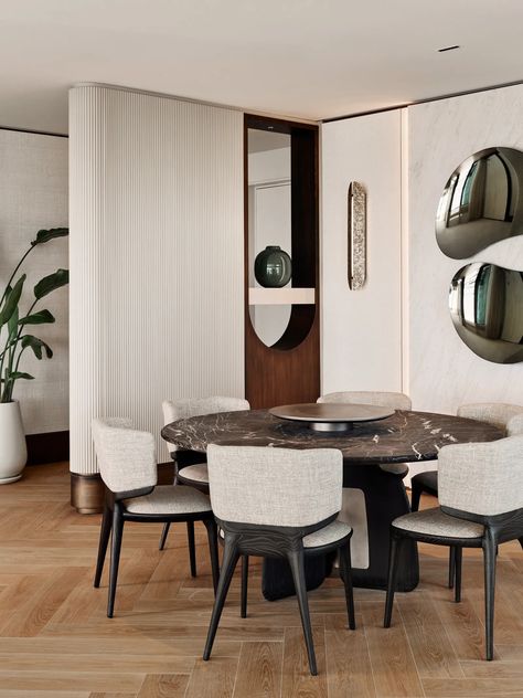 This Apartment in Istanbul Is Brimming With Genius Wall Decor Ideas | AD Middle East Bring The Outdoors Inside, Curved Furniture, Decorating Walls, Dinning Room Design, Outdoors Inside, Wall Decor Ideas, Coffee Table Setting, White Decor, Fluid Art