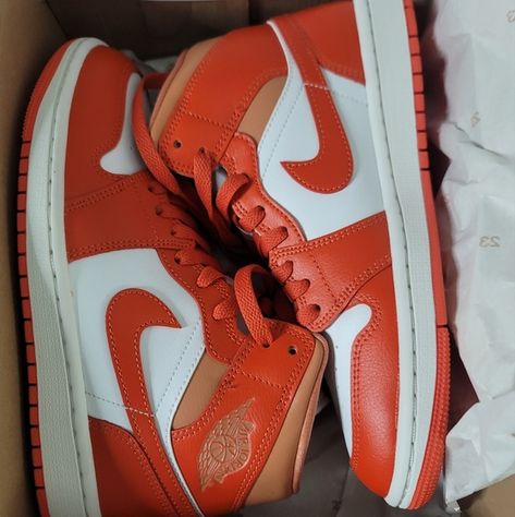 Womens Size 7 - Air Jordan 1 Mid Cosmic Clay Mid Top Shoes, Jordan Red, Orange Shoes, Womens Jordans, Air Jordan 1 Mid, Sneaker Games, Athletic Sneakers, Jordan Shoes, Jordan 1