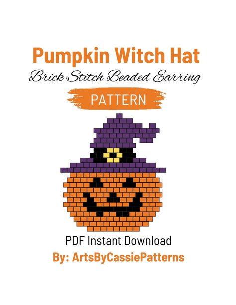 Beaded Fringe Earrings Pattern, Ghost Brick Stitch Earrings, Halloween Brick Stitch Earrings, Beaded Pumpkin Earrings, Pumpkin Bead Earrings, Halloween Delica Earrings, Halloween Beading, Fall Earring, Brick Stitch Pattern Earring