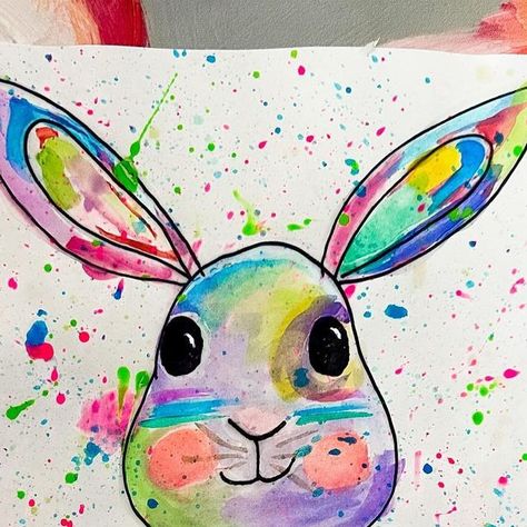 Mrs. Barnes on Instagram: "Last year’s spring bunnies. Maybe I should do these again without the glue outline. Yeesh!   #neonpaint #springart #bunnyart" Art Highschool, March Preschool, Kindergarten Spring, Preschool Easter, Watercolour Animals, Spring Break Kids, Spring Bunnies, Spring Lessons, Spring Drawing