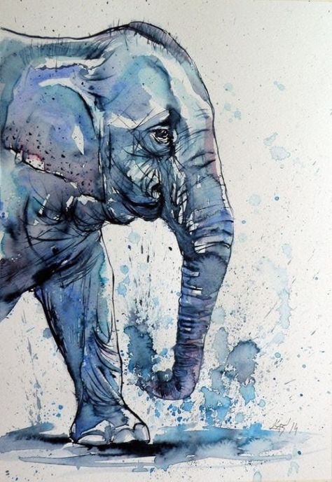 Akvarel Illustration, Watercolour Drawings, Elephant Illustration, Watercolor Elephant, Elephant Painting, 수채화 그림, Elephant Art, Watercolor Animals, Animal Paintings