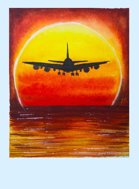 How to draw Watercolor airplane in the sunset landscape step by step tutorial for beginner Landscape Step By Step, Airplane Painting, Draw Watercolor, Airplane Drawing, Watercolor Art Landscape, Travel Painting, Easy Canvas, Watercolor Sunset, Cute Canvas Paintings