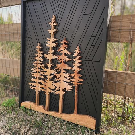 Live Edge Art, Wood Decor Diy, Laser Cut Christmas Tree, Laser Cut Ornaments, Mountain Wood Art, Laser Cut Christmas, Scroll Saw Projects, Laser Cut Wood Crafts, Laser Engraved Ideas