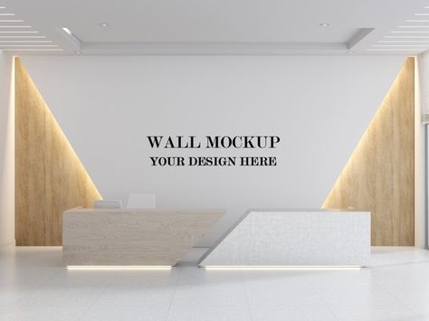 Premium PSD | Office reception area wall mockup with futuristic reception desk Luxury Reception Room, Futuristic Reception, Contemporary Office Reception, Marble Reception, Modern Office Reception, Reception Table Design, Office Reception Design, Office Design Trends, Office Reception Area