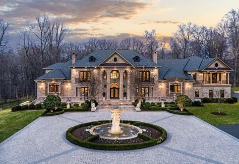 This French-inspired brick & stone home is located at 633 River Bend Road in Great Falls, Virginia and is situated on 5 acres of land. Large Mansion, 5 Acres Of Land, Great Falls Virginia, Brick Mansion, Stone Mansion, Acres Of Land, House Floor Design, Brick Stone, Rich Home