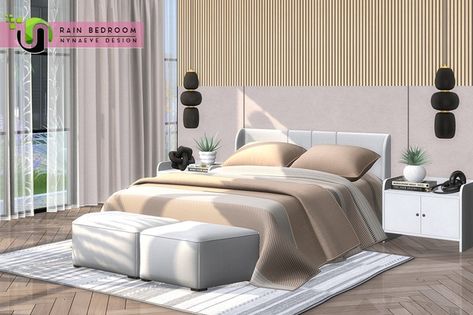 Rain Bedroom, Cc Patreon, Contemporary Dresser, Sims 4 Bedroom, Curved Headboard, Serene Bedroom, Sims 4 Houses, Ts4 Cc, Center Stage