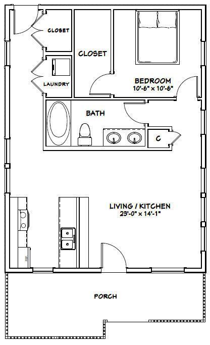 One Bedroom House, Small House Floor Plans, Tiny House Floor Plans, Apartment Plans, Shed Homes, Garage Plans, Tiny House Cabin, Hus Inspiration, Small Cabin