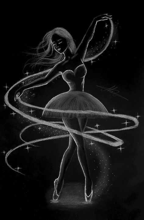 Drawing Of A Ballerina, Black Paper Pen Art, White Pencil On Black Paper Drawing, Metallic Pen Art On Black Paper, Things To Draw On Black Paper, Dancer Art Drawing, White Pen Art On Black Paper, Black Paper Art Ideas Easy, White Pen On Black Paper Drawing