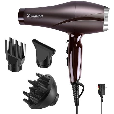 Amazon.com : Xpoliman 2000 Watt Hair Dryer, Negative Ionic Blow Dryer with Diffuser Concentrator Comb, 2 Speed 3 Heat Settings, Low Noise Long Life Style-Brown/Purple : Beauty & Personal Care Blow Dryer With Diffuser, Hair Dryer Set, Listerine Cool Mint, Hair Salon Equipment, Blow Dryer Diffuser, Hair Diffuser, Hair Blow Dryer, Ionic Hair Dryer, Different Hair Types