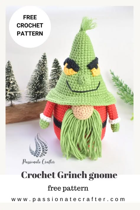 Crocheted Gnomes, Crochet Grinch, Grinch Gnome, Crochet Gnomes Pattern Free, Crochet Gnomes, Crochet Pour Halloween, Crochet Gnome, Gnome Crochet, Christmas Crochet Patterns Free