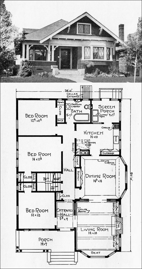 Historic Bungalow, Vintage Bungalow, Bungalow Plan, Old Home Renovation, Construction Drawing, Vintage Floor Plans, Small Bungalow, Bungalow Floor Plans, California Bungalow