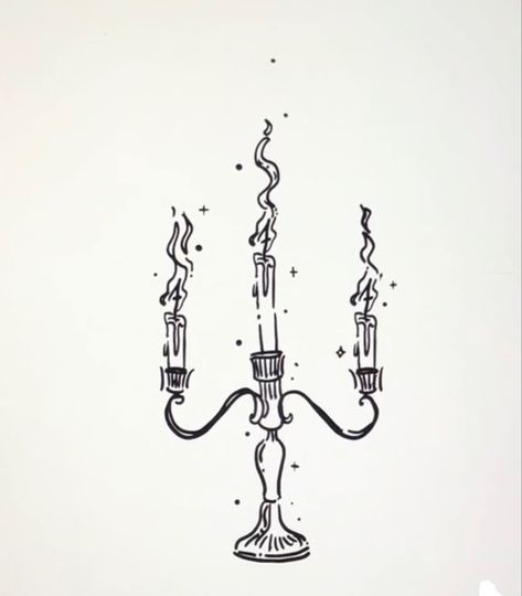 Candle Sketch Art, Fine Line Candle Tattoo, Chandelier Drawing Simple, Candle Holder Tattoo, Candelabra Drawing, Candlestick Drawing, Candelabra Tattoo, Chandelier Illustration, Candlestick Tattoo