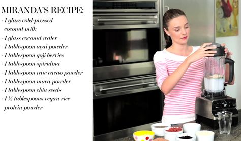 Miranda's secret recipe Miranda Kerr Diet, Morning Smoothie Recipes, Low Calorie Smoothies, Super Smoothies, Superfood Smoothie, Morning Smoothie, Smoothie Shakes, Goji Berries, Smoothie Recipe