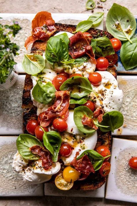 Caprese Garlic Bread with Crispy Prosciutto | halfbakedharvest.com Caprese Garlic Bread, Summer Appetizers Easy, Half Baked Harvest Recipes, Crispy Prosciutto, Grilled Bread, Ciabatta Bread, Harvest Recipes, Summer Appetizer, Half Baked