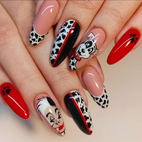 Dalmation Nails Acrylic, Dalmation Nail Designs, Dalmatian Nail Art, 101 Dalmatian Nails, Dalmation Nail Art, 101 Dalmations Nails, 101 Dalmations Christmas, Dalmatian Nails, Zebra Nails