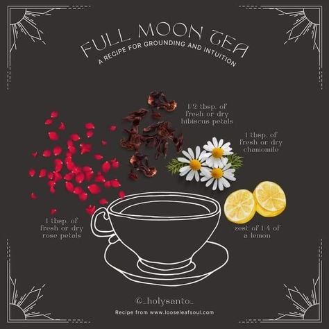 Green Witch Tea Recipes, Kitchen Witch Full Moon, New Moon Tea Recipe, Moon Cycle Tea Recipe, Magic Tea Recipes, Full Moon Foods, Moon Water Tea, Wiccan Tea Recipes, Full Moon Tea Recipe