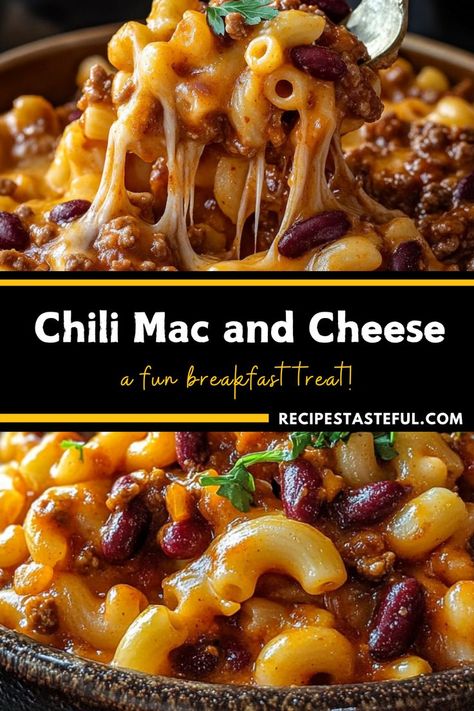 Enjoy a hearty and comforting dish that combines classic chili with creamy macaroni and cheese, topped with melted cheddar for an irresistible flavor! This easy recipe is perfect for cozy family dinners or game day gatherings, bringing together the best of both worlds in one delicious bite. Homemade Chili Mac, Chili Mac Casserole, Chili Mac And Cheese Recipe, Chili Mac Recipe Easy, Easy Chili Mac, Chili Macaroni, Chili Mac Recipe, Macaroni Casserole, Classic Chili