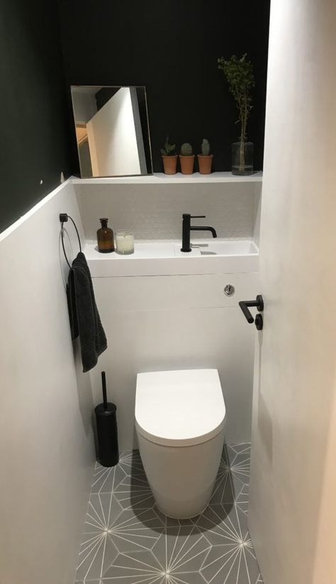 Small Toilet Design, Small Downstairs Toilet, Cloakroom Toilet, Bathroom Under Stairs, Toilet Room Decor, Small Toilet Room, Downstairs Toilet, Toilet Room, Small Bathroom Makeover